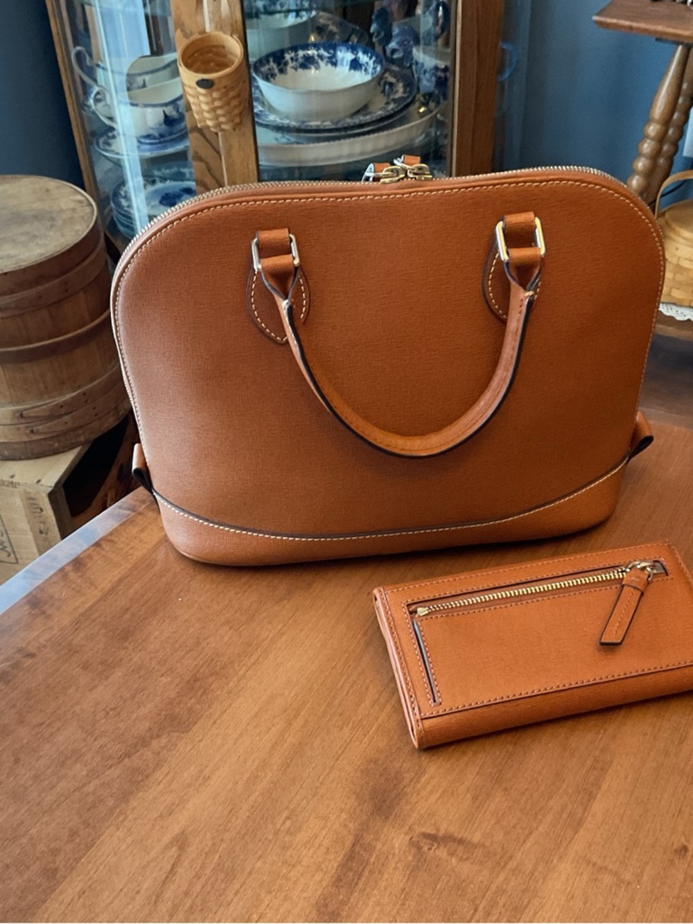 Dooney & Bourke Natural Saffiano Leather Zip Zip Satchel with Wallet - Picture 2 of 15